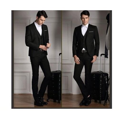 Notch Lapel 3Pieces(JacketPantBowtie) Slim Fit Fashion Men Suits Tailed Made Terno Masculino Formal Slim Black Popular Handsome