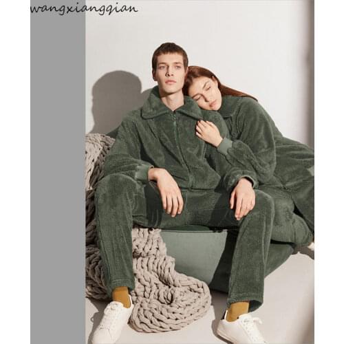 Autumn winter ladies pajamas coral fleece pajamas lapel furry pajamas plus size casual ladies home service Outfit