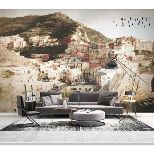 Papel de parede Seaside city building oil painting modern 3d wallpaper mural,living room tv wall bedroom wall papers home decor