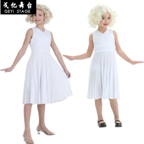 Cosplay Marilyn Monroe Dress Halloween Costume stage show costume childrens Pleated Skirt Girl Skirt