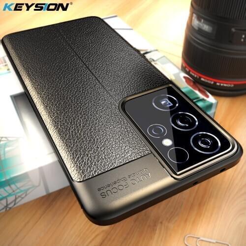 KEYSION Shockproof Case for Samsung S21 Ultra S21 + Plus 5G Luxury Leather texture soft silicone Phone Back Cover for Galaxy S21