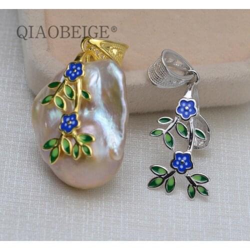 QIAOBEIGE The new DIY Baroque pearl Pendant Material 925 Sterling Silver diy components glued with pearl handmade for women