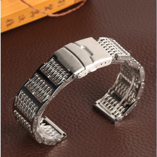 20/ 22/ 24mm Fold Clasp Stainless Steel Watch Band New Fashion Replacement for Wrist Watch Steel Mesh Bands Creative Pilot Band