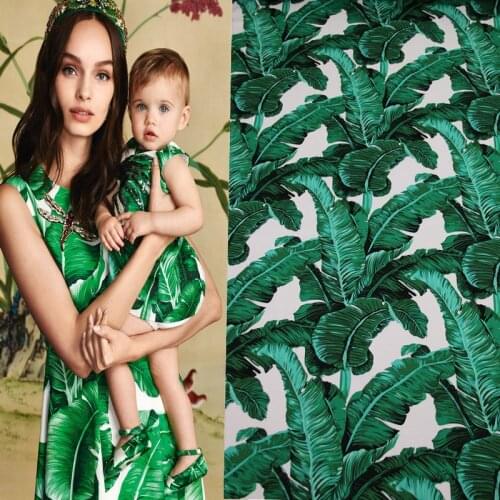 Spring and autumn cotton fabric green banana leaf cotton printed clothing fabric DIY handmade dress cloth parent-child clothing