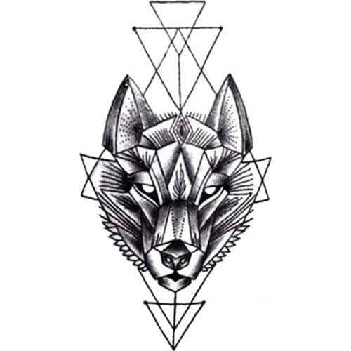 Waterproof Temporary Tattoo Sticker Black Mechanical Wolf Geometric Design Fake Tattoos Flash Tatoos Arm Body Art for Women Men