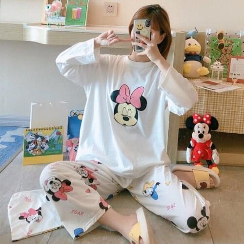 Autumn Winter Women Disney Minnie Mouse Pyjamas Home Clothes Plus Size Sleepwear Set Pajamas for Women Pijama Sets Autumn Winter
