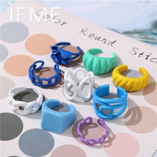 IF ME 9PCS/Set Aesthetic Funky Hyperbole Geometric Irregular Metal Open Rings for Women Girl Solid Color Finger Ring Jewelry New