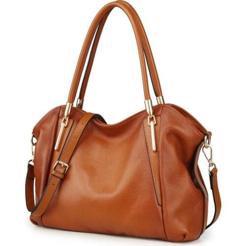 051-1 Women Real Leather Large Casual Shopping Bag OL Business Totes