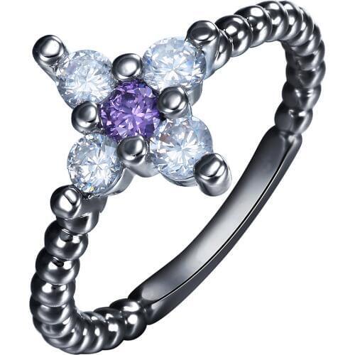 2017 black Cross promise Rings cross paved with purple white cz zircon fashion sideways jewelry gift Engagement Rings size 7-9