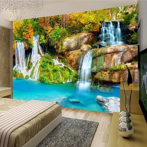 Nature Landscape Custom 3D Wall Mural Wallpaper Small Creek Waterfall Living Room TV Backdrop Photo Wallpaper For Bedroom Walls