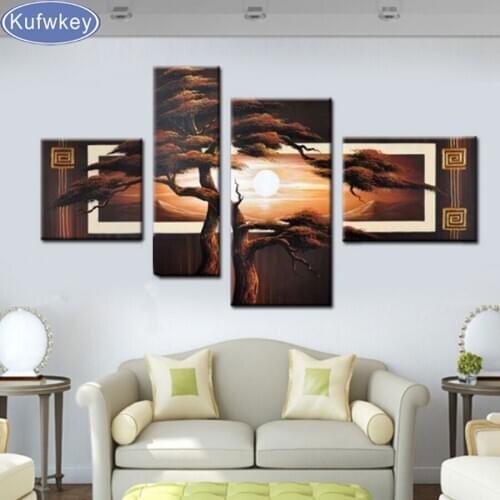 4pcs,Full square diy Diamond Painting Stitch Cross Kiss black brown tree,5D Diamond Embroidery,diamond Mosaic stickers,wall art