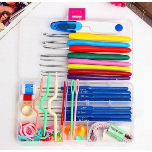 56pcs Handle Knitting Needle Set Portable Crochet Hook Sewing Tool Ergonomic With Box Yarn Weave Set DIY Craft