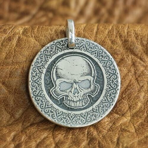 999 Pure Silver Skull Pendant Laser Engraved High Details Mens Biker Punk Pendant 9X305