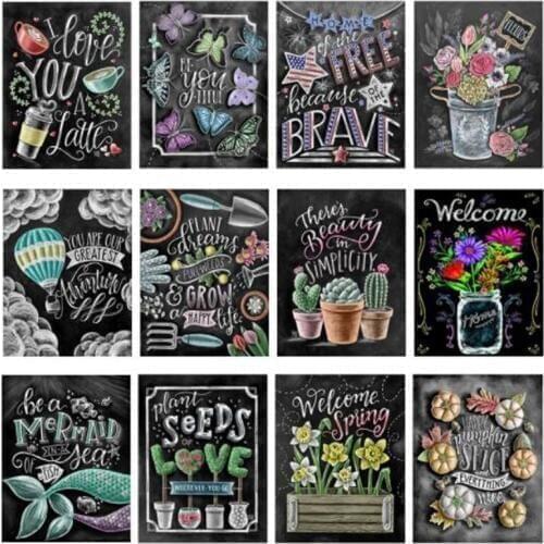 Touoilp Full square diamond 5D DIY diamond painting"blackboard text box"3D embroidery cross stitch house mosaic gift decoration
