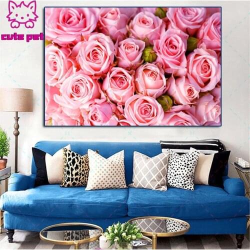 DIY Diamond Painting Pink rose flower Full Square Round Drill Poster Mosaic Cross Stitch embroidery Rhinestone Home Decoration