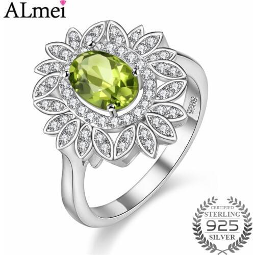 Almei Morganite Peridot White CZ Big Flower Ring 925 Sterling Silver Russia USA Holiday Gift Australia Rings with Box 40% FJ074