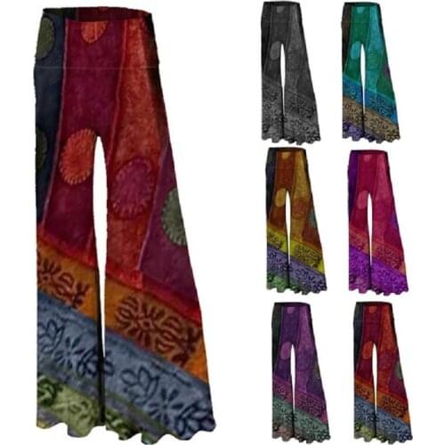 Women Flare Pants 2021 Sexy Flared Wide Legs Pants Gypsy Comfy Fitness Ethnic Tribal Palazzo High Waist Fit Bell Bottom Leggings