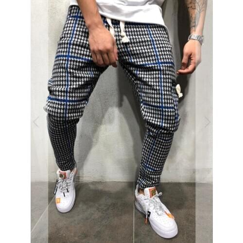 Plaid Harem Pants Mens Slim Fit Pencil Pants Cool Casual Sports Striped Hip Hop Streetwear Pants Joggers Track Pants Sweatpants
