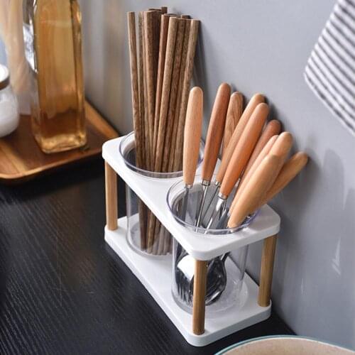 Chopsticks Tube Chopsticks Storage Holder Wooden Hollow Drain Dish Drying Rack Kitchen Organizer Spoon Fork Cooking Tool Tray