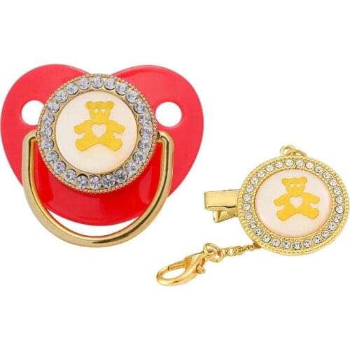 Baby Soothing Pacifier Bear Pacifier With Chain Clip Silicone Diamond Child Weaning Artifact Chupetes Para Bebes Chupete Cоска