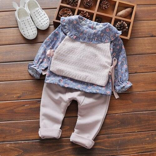 Baby Flora Suits Fashion 2021 Spring Autumn Infant Clothes New Born Babies Cute Shirt+Vest+Pants 3 Pieces Set For Girls 0-3Years