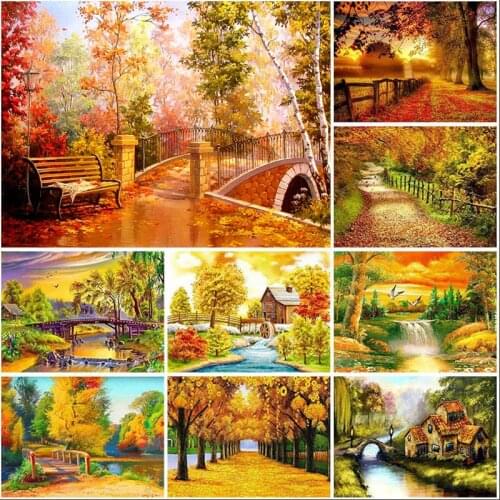 DIY Scenic 5D Diamond Painting Full Round Mosaic Autumn Landscape Diamond Embroidery Cross Stitch Kits Wall Art Home Decor