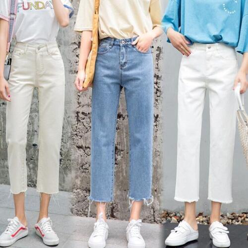 High Waist Mom Jeans Trousers For Women Boyfriend Denim Pants Vintage Casual Girls Jeans Trousers Blue White Milky Summer Autumn
