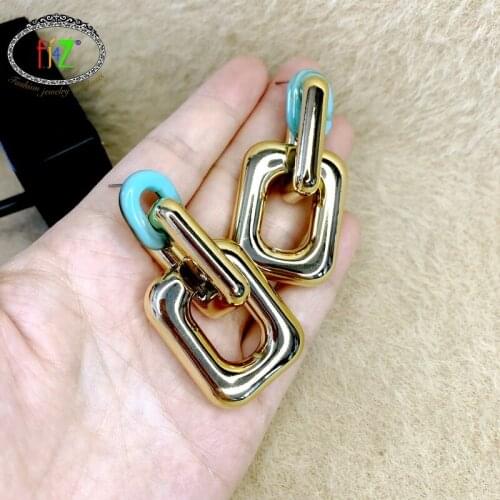 F.J4Z Punk Trend Earrings for Women Brand Designer Resin & CCB Cuban Chain Drop Earring Big Light Earrings Accessories