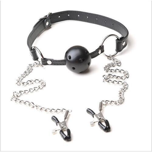 Metal Mouth Gag Ball with Breast Nipple Clamps Clips Fetish Sex Toys BDSM Bondage Harness Erotic Accessories for Women Couples