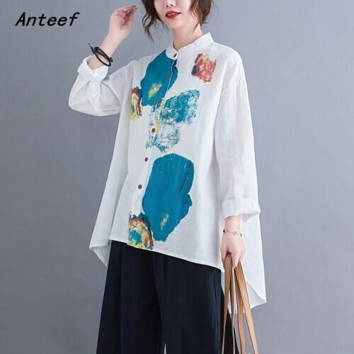 Cotton linen plus size vintage korean fashion tops Casual loose spring autumn blouse women shirt 2021 clothing
