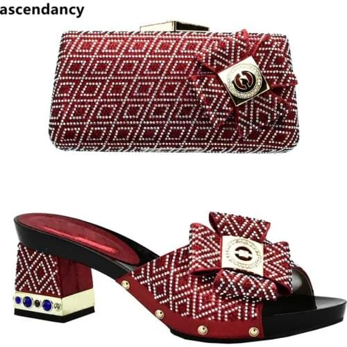 Italian Shoes with Matching Bag for Women Nigerian Women Wedding Shoe and Bag Set Decorated with Rhinestone Party Shoes with Bag