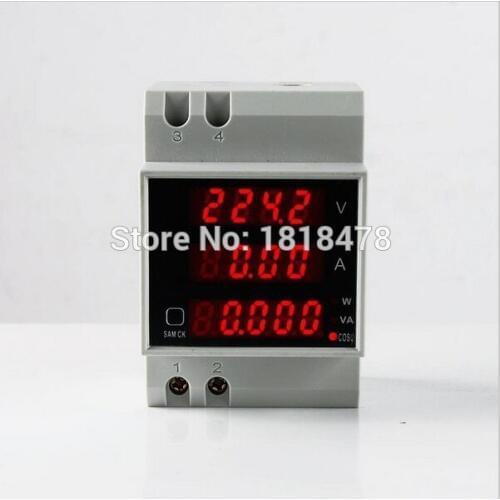 LED Display Energy Power Meter Ammeter Voltmeter with Active and Reactive Power and Power Factor Din-rail AC 80-300V 0-100A
