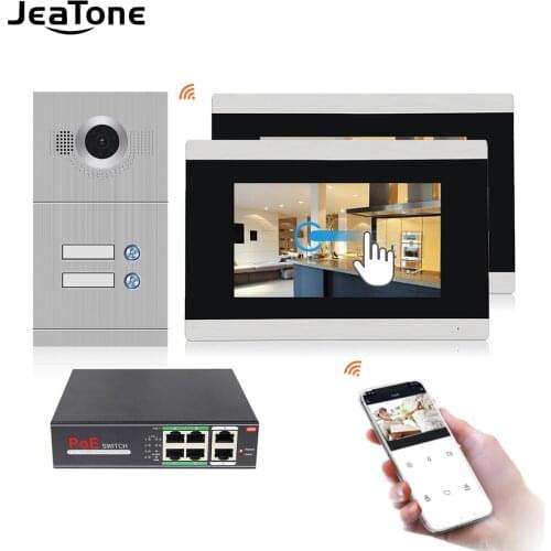 JeaTone 7inch WIFI IP Video Door Phone Intercom System for 2 Floors Apartment/8 Zone Alarm Support Tuya Smart APP Remote Control