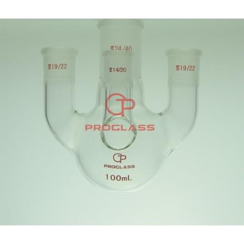 Straight 4 Necks Round Bottom Flask 100mL,24/40 Center Joint,Sides Joint 19/22 ,Front 14/20