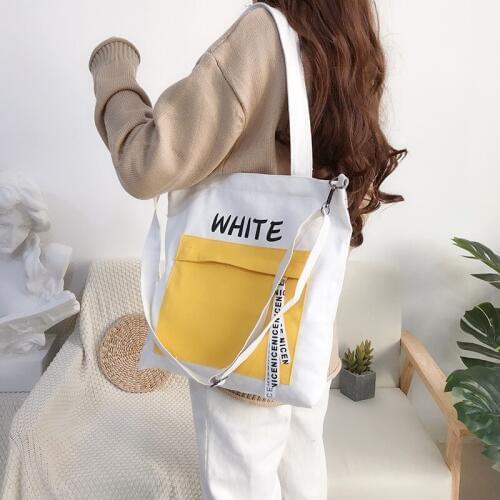 Korean canvas bag female shoulders Student cloth bag literary style Joker shoulder bag letter simple Messenger bag Casual Tote