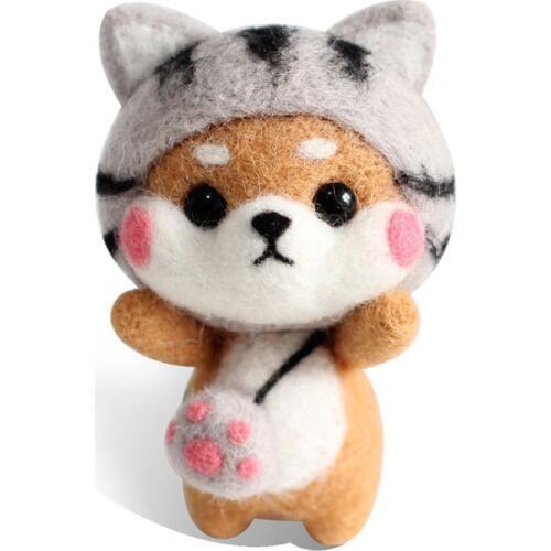 Cat Doll Wool Felt Craft DIY Non Finished Poked Set Handcraft Kit For Needle Material Bag Pack