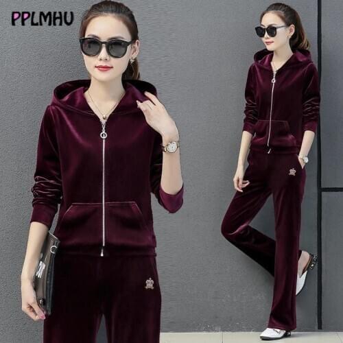 Large Size 4XL Two Piece Set Women Casual Moms Velvet Tracksuits Solid Long Sleeve Coat And Pants Loose Sportswear jogging Suit