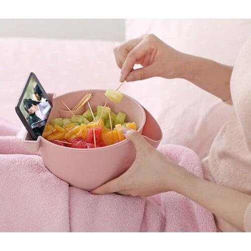 Creative Lazy Snack Bowl Double-Layer Snack Kitchen Storage Box Fruit Filter Bowl Drain Plate with Mobile Phone Holder