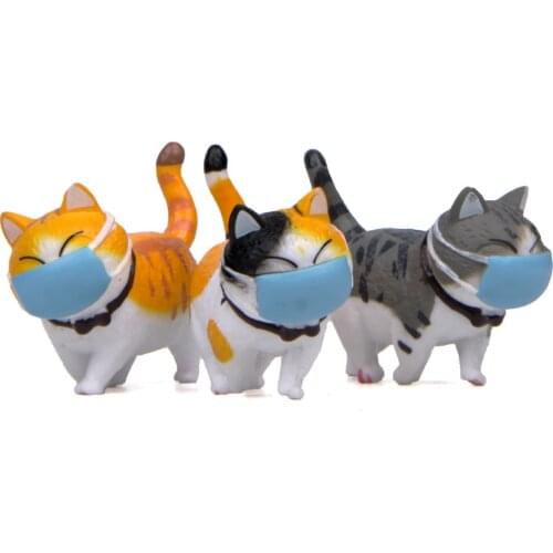Mini Fat Cat Ornaments Face Wearing a Mask Cat Funny Figures Desktop Ornament Landscape Decoration Micro Home Decor 4.1x4.6cm