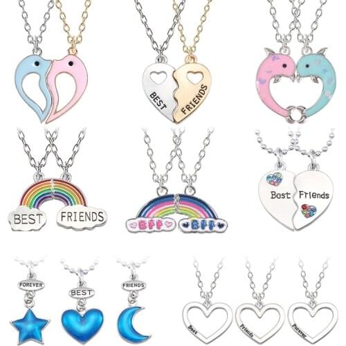A Girl' Fashion Best Friends Honey Love Couple Pendant Necklace Rainbow Broken Heart For Women Chain BFF Friendship Jewelry