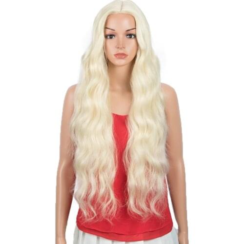 FASHION IDOL Wavy Fake Hair Wig Synthetic 34 inch Deep Wave Wig Ombre 613 High Temperature Fiber Synthetic Wigs For Black Women