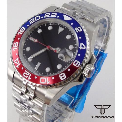 40MM tandorio Genuine NH35 MIYOTA 8215 Movement Mens Watch Black Dial Sapphire glass Date 904L Steel Bracelet