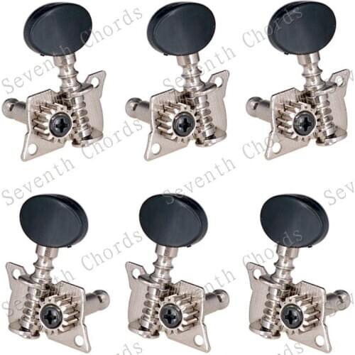 A Set 6 Pcs Guitar Tuning Pegs Keys Machine Heads Tuners For Acoustic Folk Classical Guitar With Black Small Oval Button (YDK-J