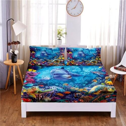 Dolphin 3pc Polyester Solid Fitted Sheet Mattress Cover Four Corners With Elastic Band Bed Sheet(2 pillowcases)