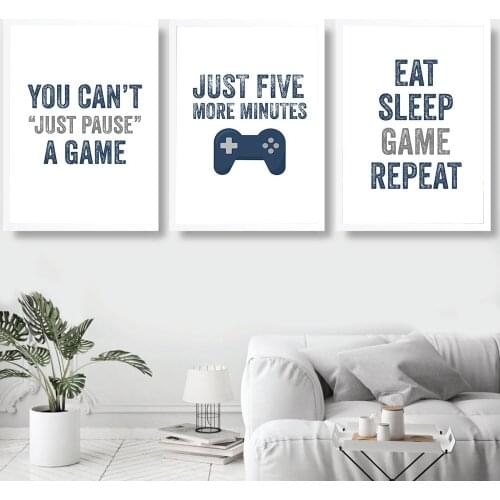 Eat Sleep Game Repeat Gaming Wall Art Poster Gamer Canvas Painting Poster and Prints for Boys Room Decorative Picture Playroom