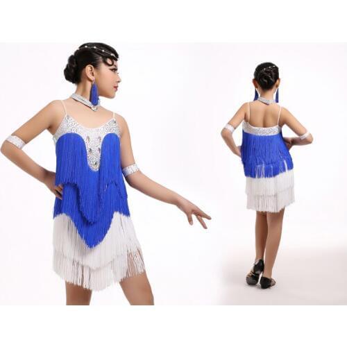 2016 New Latin Dance Dress For Girls Ballroom Dance Dress Dancewear Fringed Dresses Kids Dance Costumes Free shipping