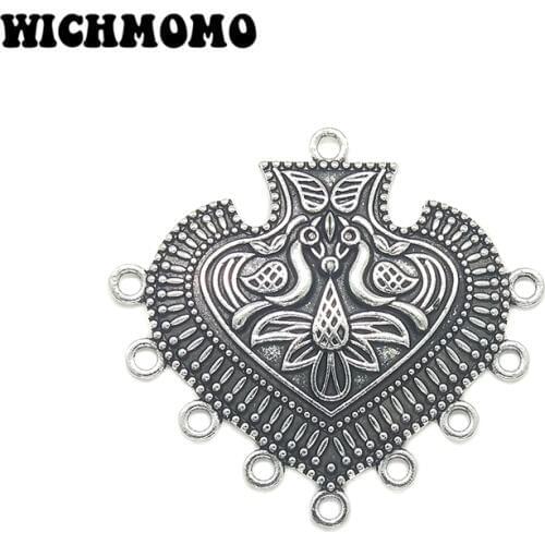 2019 New Fashion 54*58mm 1pieces/bag Retro Zinc Alloy Hearts Shape Connectors Linkers for Necklace Jewelry Accessories