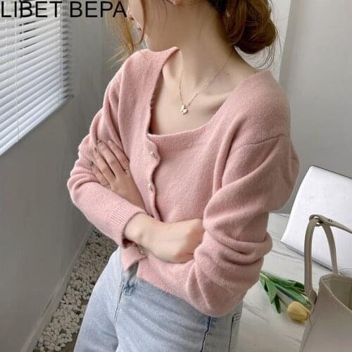 New 2021 Womens Autumn Winter Sweaters Solid Multi Colors Buttons Cardigans Knitted Vintage Elegant Lady Short Tops SWC1530JX