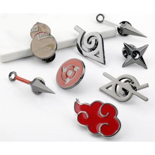 New Anime Konoha Hokage Hatake Kakashi Cosplay Props Deidara Brooch Red Cloud Badge Metal Shuriken Sharingan Pin Accessories