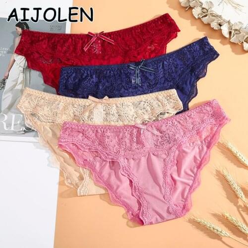 AIJOLEN Solid Color Hollow Lace Panties Mesh See-through Underwear Sexy Womens Underpants Mid-rise Soft Underwear Briefs